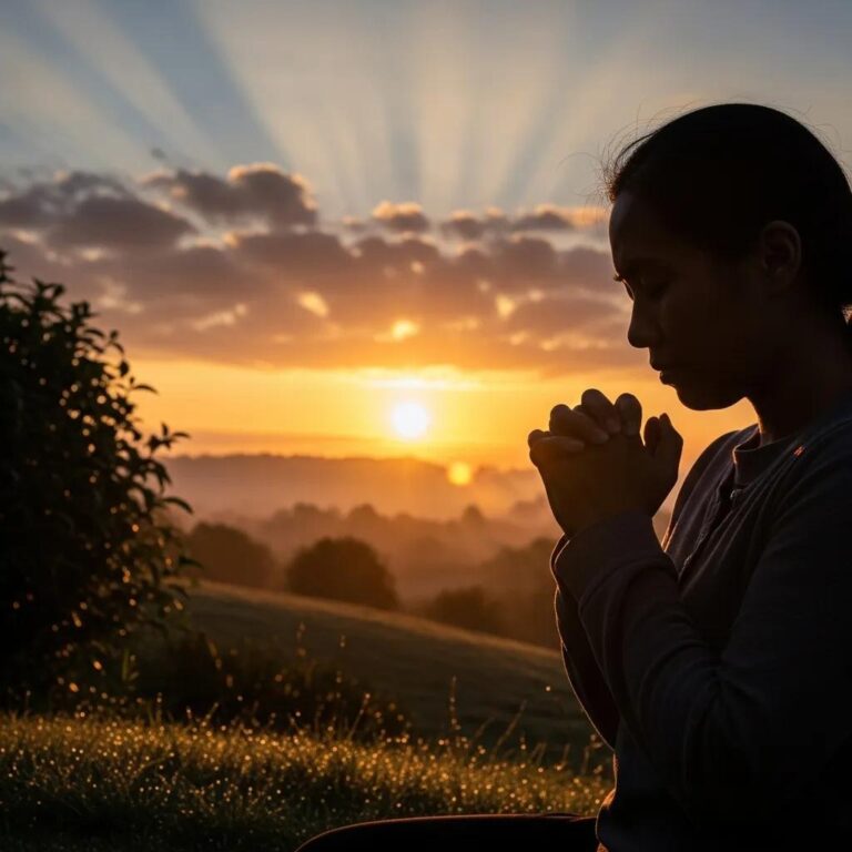 A young person looking hopeful, standing by a window at sunrise