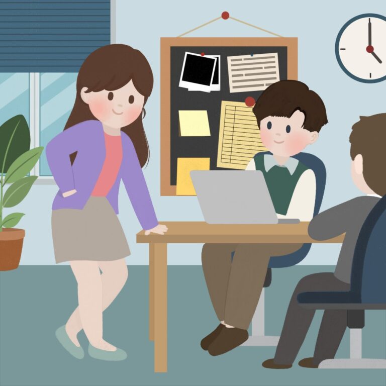 A parent meeting with a teacher in a school office