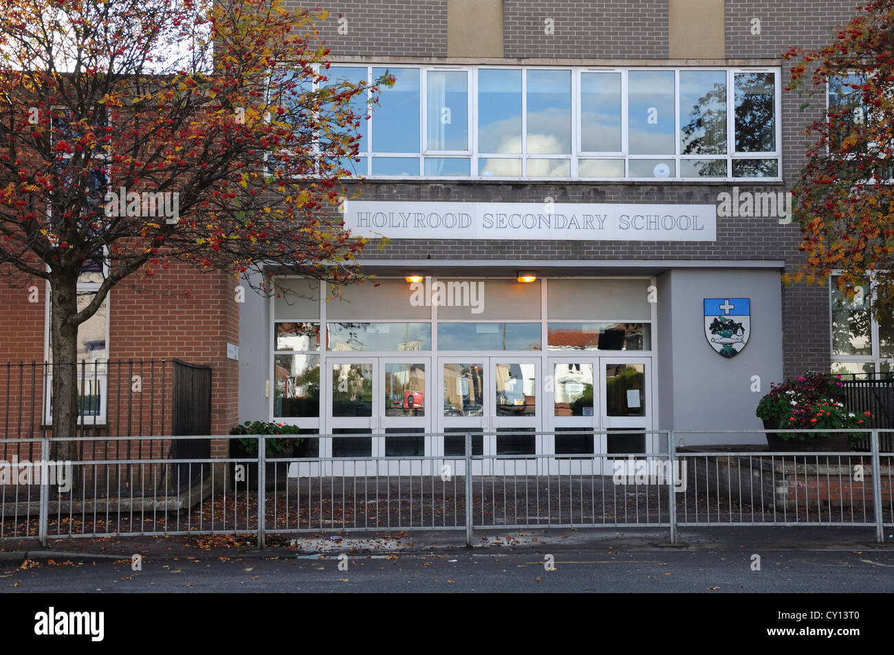 A UK secondary school building entrance